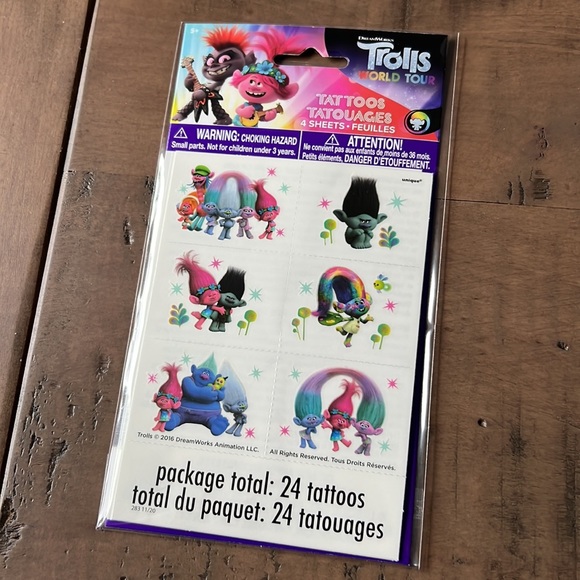 24 pcs Trolls Temporary Tattoos - Picture 5 of 9